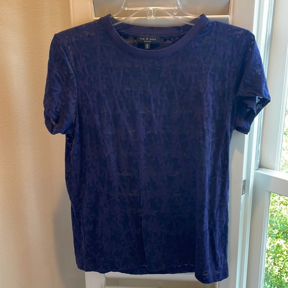 Rag & Bone Valencia Purple Night Sheer Floral Tee Blue Purple M - Picture 2 of 3